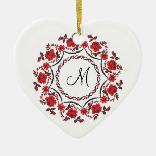 Roses ring Personalised Monogram Initial Ceramic Tree Decoration