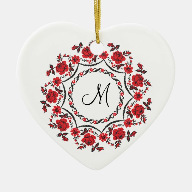 Roses ring Personalised Monogram Initial Ceramic Tree Decoration (Front)