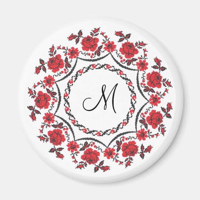 Roses ring Personalised Monogram Initial Magnet (Front)