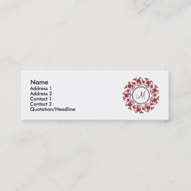 Roses ring Personalised Monogram Initial Mini Business Card (Front)