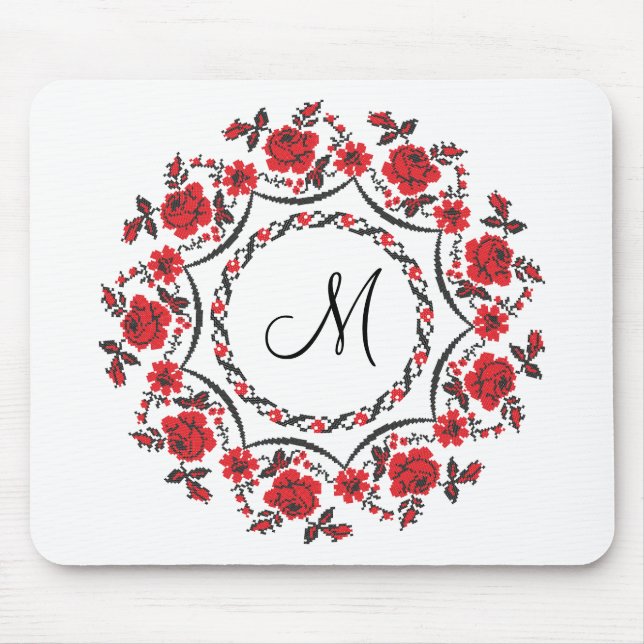Roses ring Personalised Monogram Initial Mouse Pad (Front)