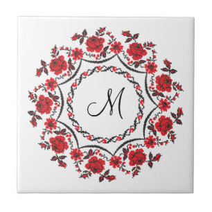 Roses ring Personalised Monogram Initial Tile