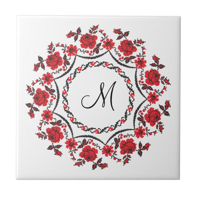 Roses ring Personalised Monogram Initial Tile (Front)