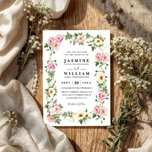 Roses Romantic Watercolor Wreath QR Code Wedding Invitation