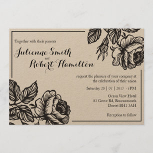 Roses Rustic Chic Floral Wedding Invitations