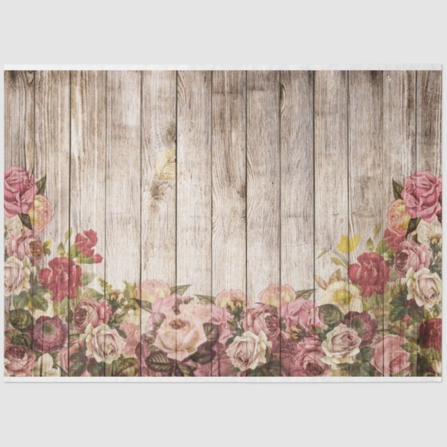 Roses Rustic Wood Decoupage Tissue Paper (Front)