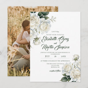 Roses Sage Elegant Floral Wedding Invitation