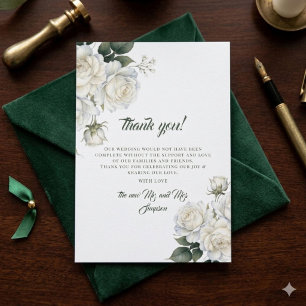 Roses Sage Elegant Floral Wedding Thank You Card