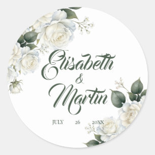 Roses Sage Floral Wedding  Classic Round Sticker