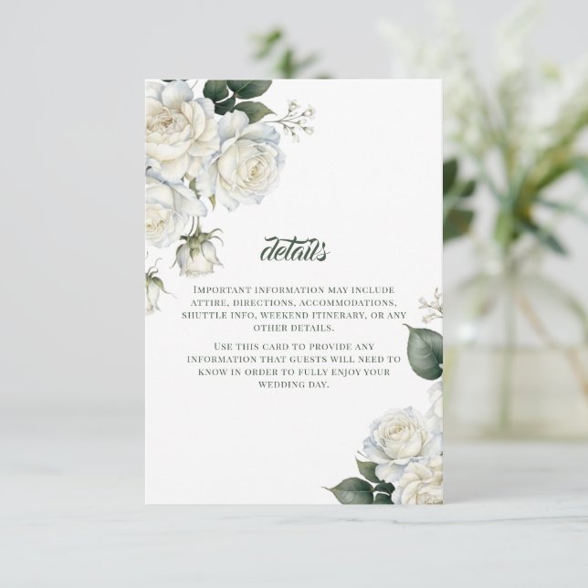 Roses Sage Floral Wedding Enclosure Card (Standing Front)