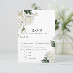 Roses Sage Floral Wedding RSVP Card