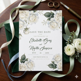 Roses Sage Floral Wedding Save The Date