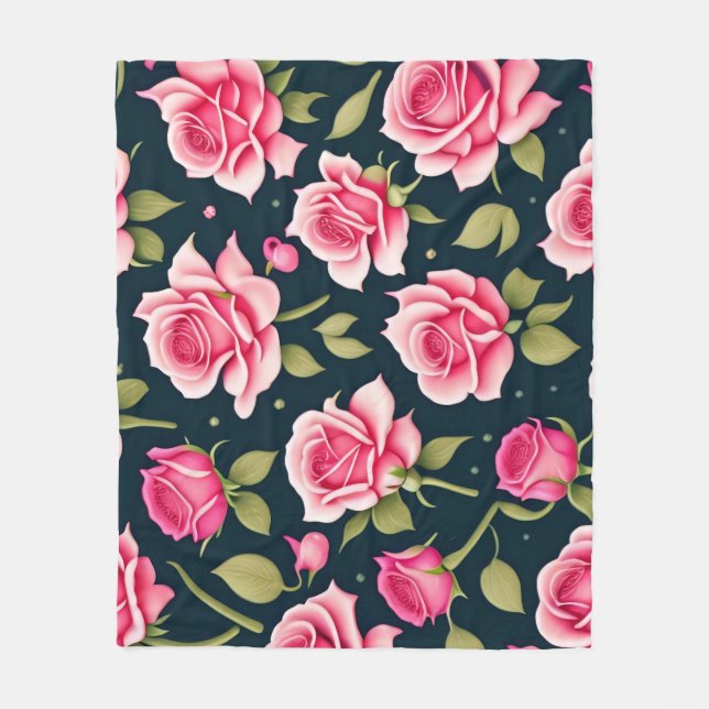 Roses Seamless Pattern Valentines Day Fleece Blank Blanket (Front)