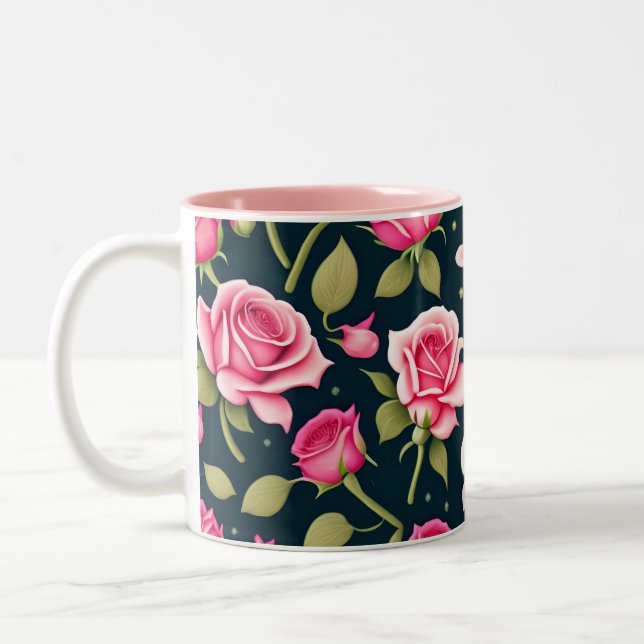 Roses Seamless Pattern Valentines Day Two-Tone Cof Coffee Mug (Left)