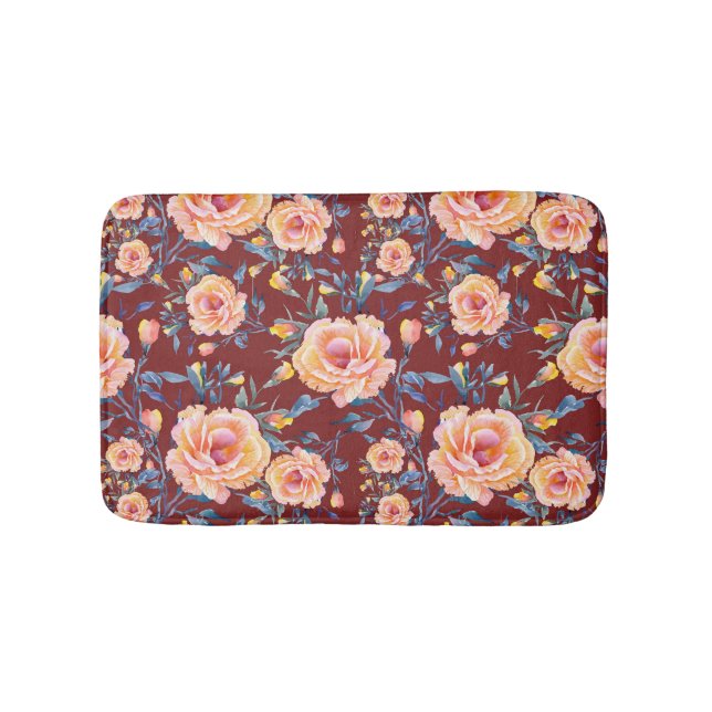 Roses, seamless, red background pattern bath mat (Front)