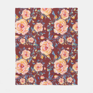 Roses, seamless, red background pattern fleece blanket