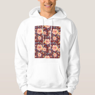 Roses, seamless, red background pattern hoodie
