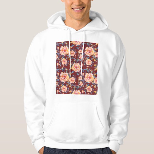 Roses, seamless, red background pattern hoodie (Front)