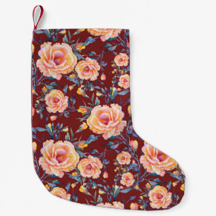 Roses, seamless, red background pattern small christmas stocking