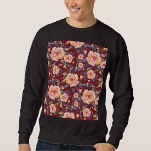 Roses, seamless, red background pattern sweatshirt