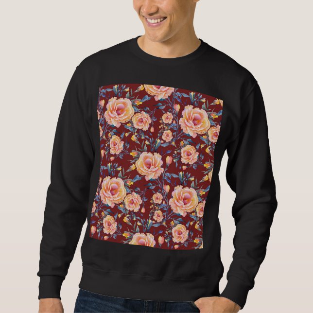 Roses, seamless, red background pattern sweatshirt (Front)