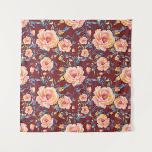 Roses, seamless, red background pattern tapestry