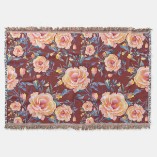 Roses, seamless, red background pattern throw blanket