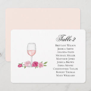 Roses seating chart. Wine glass. Floral wedding Invitation