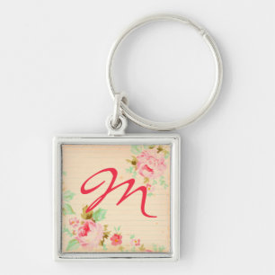 Roses Shabby Chic Water Colour Monogram Key Chain