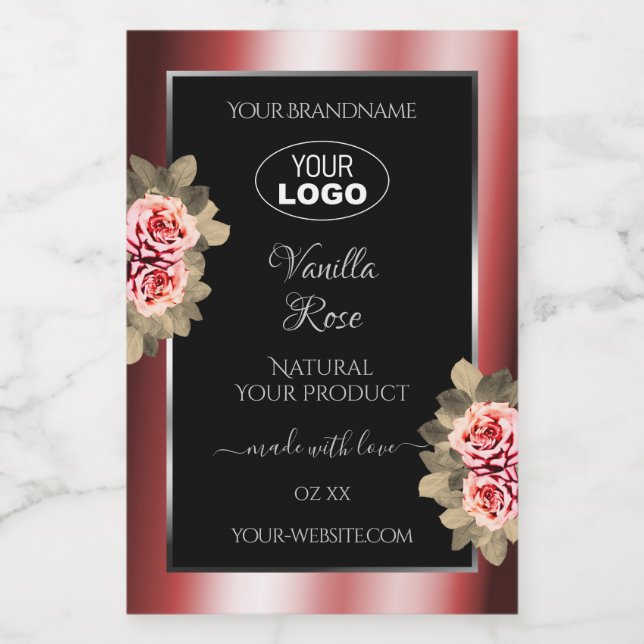 Roses Shimmering Red Black Product Labels Logo (Single Label)