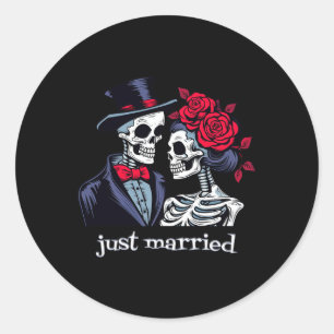 Roses Skeleton Bride And Groom  Classic Round Sticker