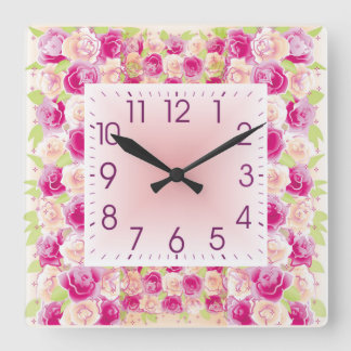 Roses Square Wall Clock