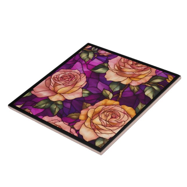 Roses Stained Glass Popular Elegant Collection Tile (Side)