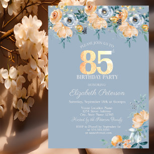 Roses String Lights Dusty Blue 85th Birthday Invitation