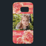 Roses & Stripes<br><div class="desc">Soft,  watercolor roses in shades of pinks and yellow are nestled around your favourite photo. Personalise with a name or monogram. The text font style,  size and colour can be modified. Contact the designer if you'd like this design on another product.</div>