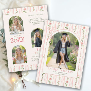 Roses Stripes Vintage Retro Arch Graduation Photo Announcement