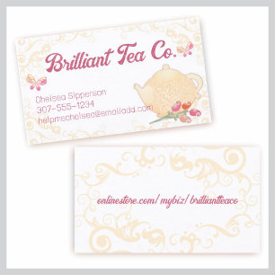 Roses teapot flowers butterflies hand blended teas business card