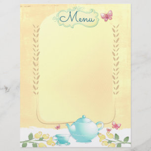 Roses teapot shabby chic tea party menu letterhead