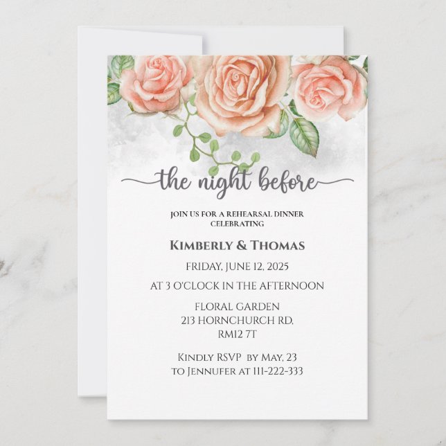 Roses the night before rehearsal dinner invitation (Front)