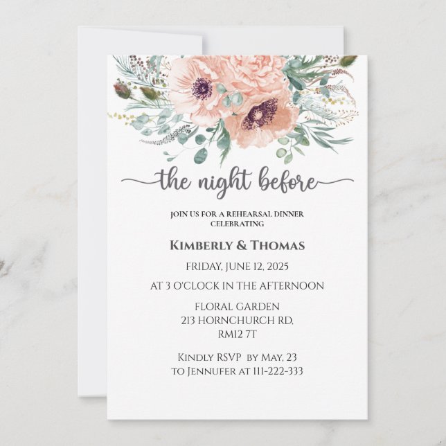 Roses the night before rehearsal dinner invitation (Front)