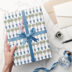 Roses Topiary Blue and White Ginger Jar  Wrapping Paper
