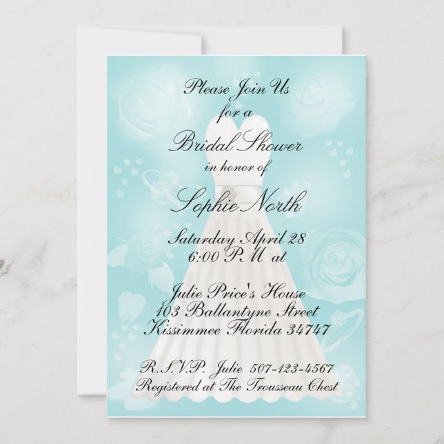Roses Turquoise Bridal Shower Invitation (Front)