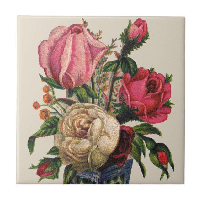 Roses Victorian flower floral rose bouquet Tile (Front)