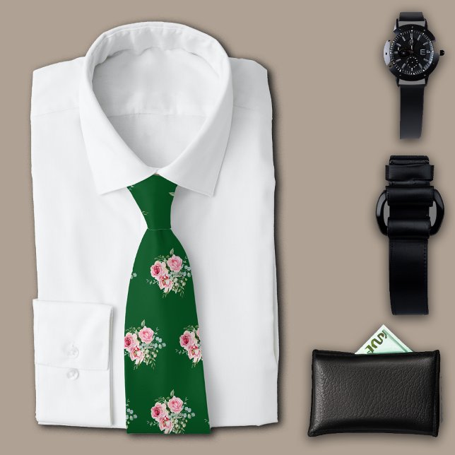 Roses Vintage Green Personalise Initial Tie (Creator Uploaded)