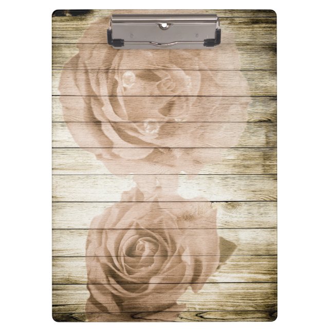 Roses Vintage Wooden Background Modern Elegant Clipboard (Front)