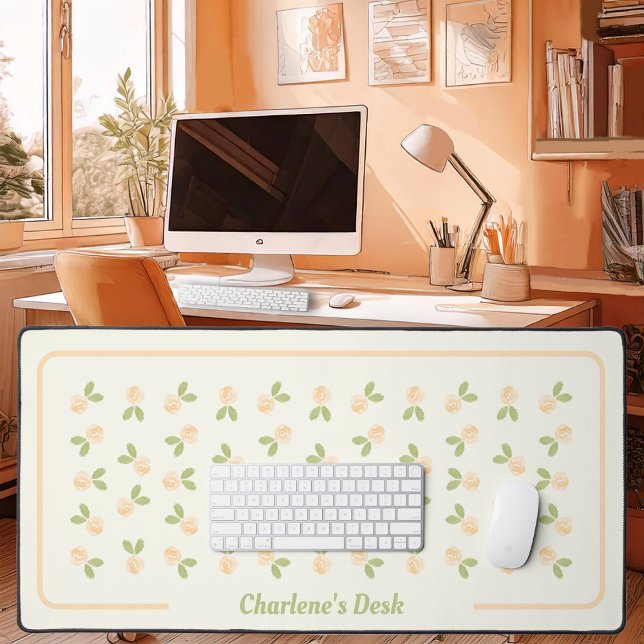 Roses Watercolor - Alicia's Peach-Orange Desk Mat (Watercolor Roses - Peach Orange - Alicia's Garden by Office Accessories Shop)