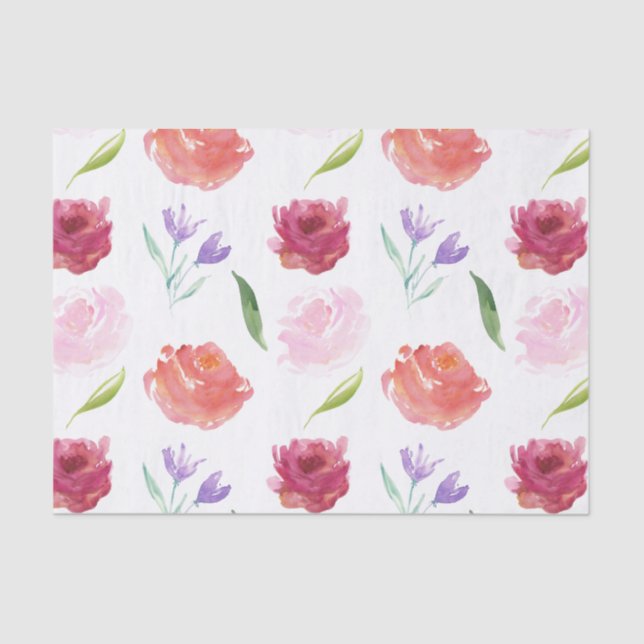 Roses Watercolor Floral Tissue Paper (Front)