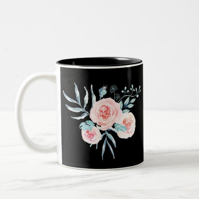 Roses Watercolor / Floral Two-Tone Coffee Mug (Left)