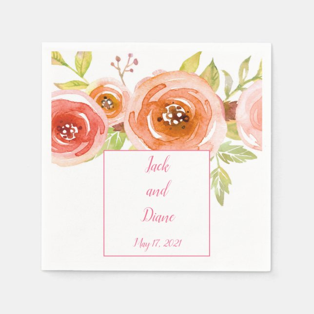 Roses Watercolor Floral Wedding Napkin (Front)
