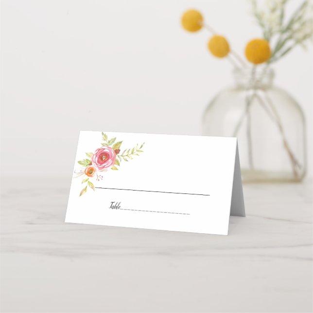 Roses Watercolor Floral Wedding Place Card (Front)